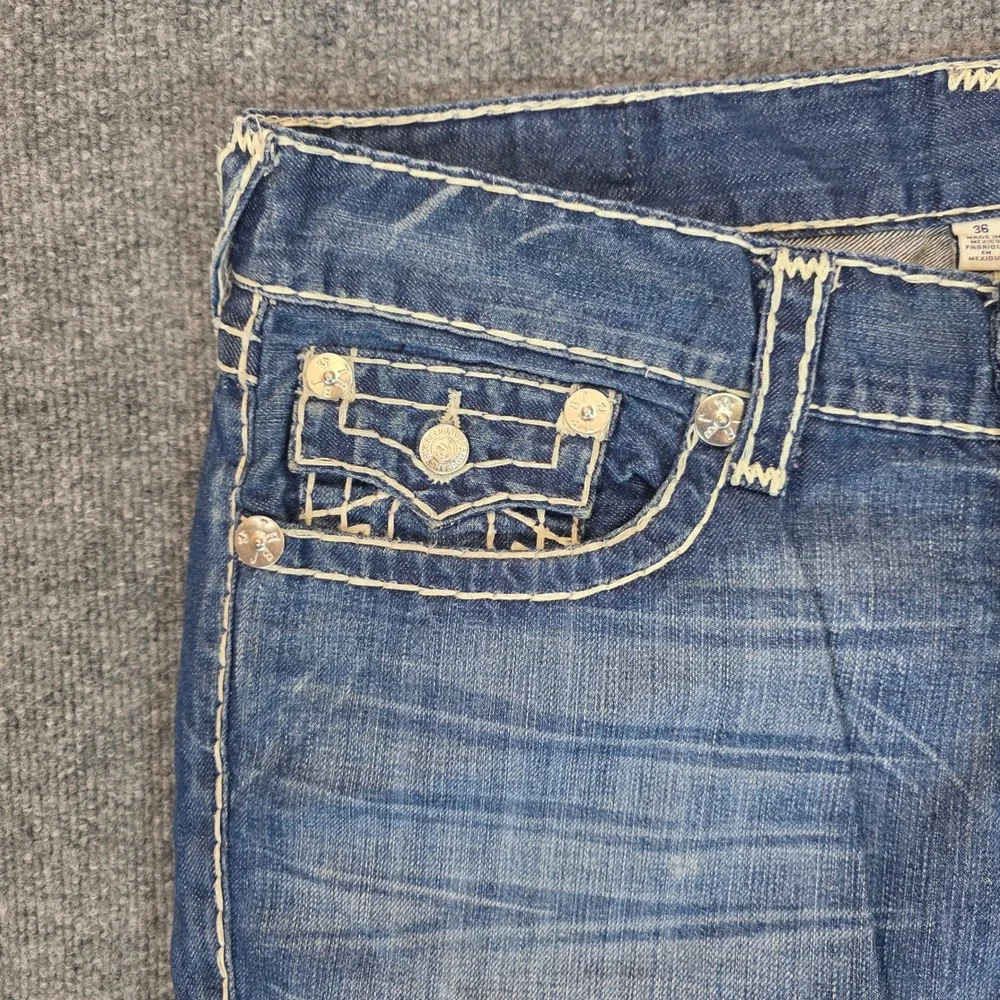 True Religion Jeans Men 36 X 32 Blue Skinny W/Flap Super T Big Stitch Casual